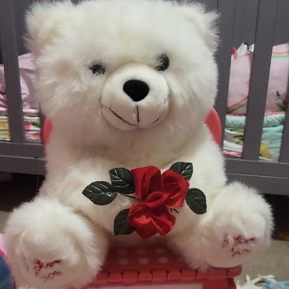 🌞 Valentine's Day Plush White Teddy Bear with Red Rose